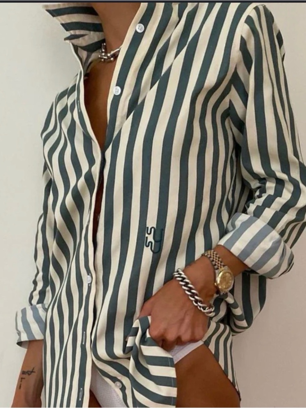 BUOY Green Cream Striped Shirt YAITTE M